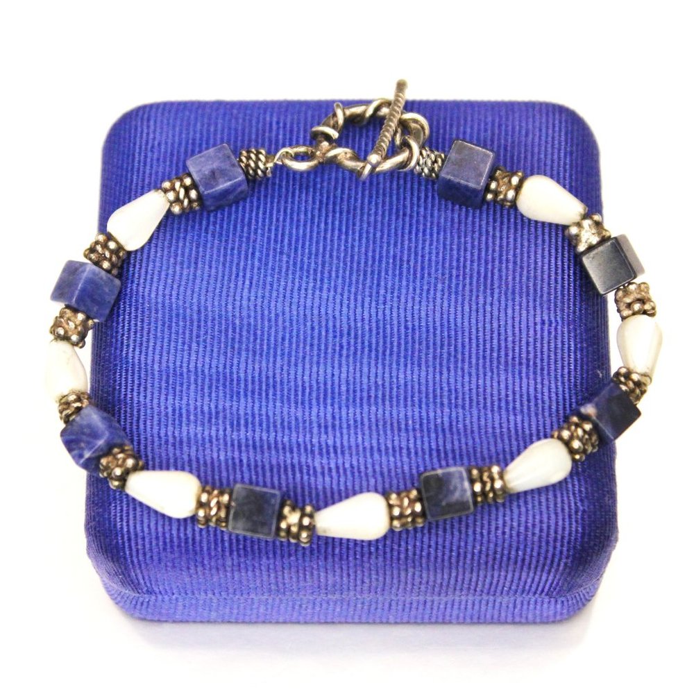 Sterling Toggle, Sodalite Gemstone, and Mother of Pearl Bracelet